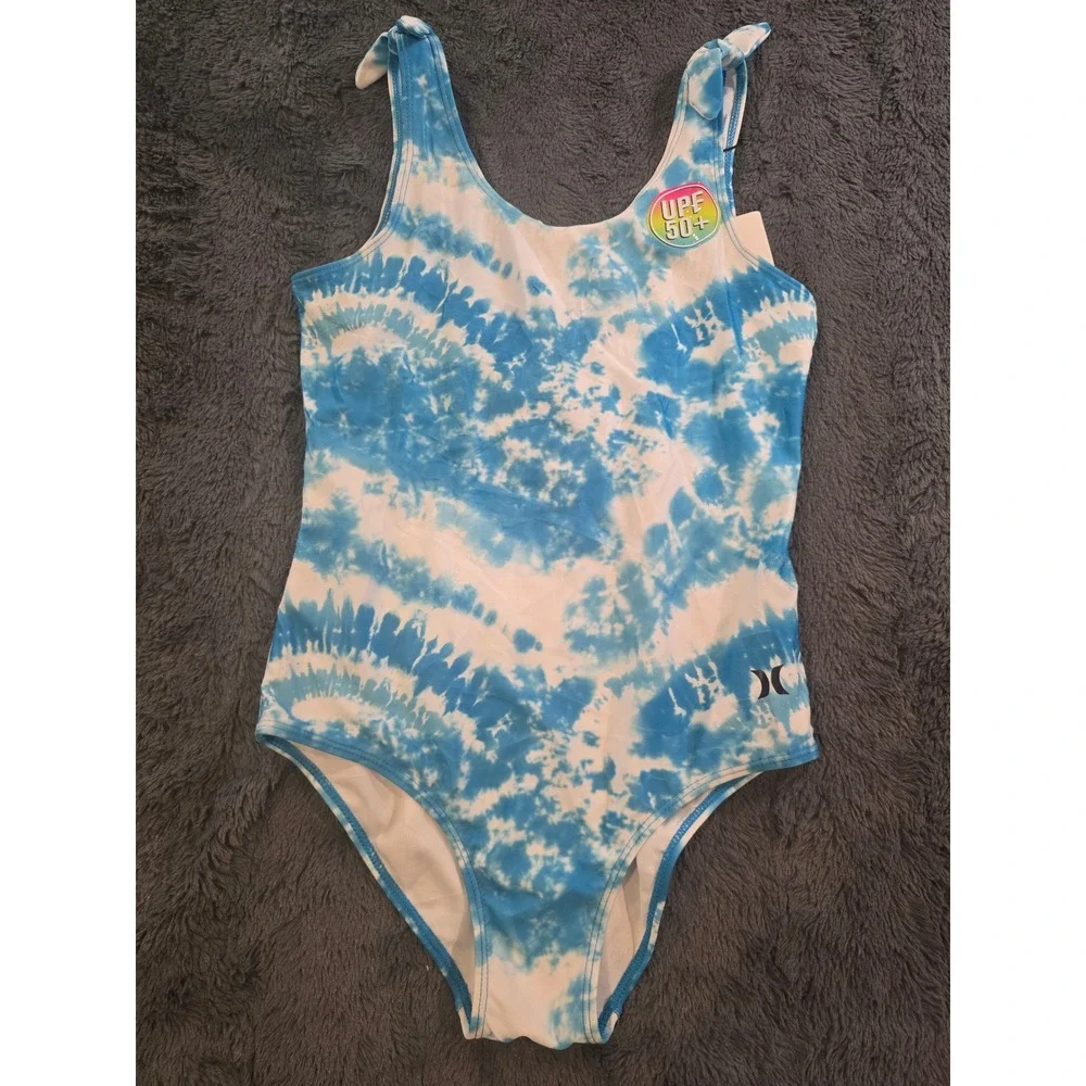 Hurley Girls Blue Lagoon Tie Dye One Piece Swimsuit UPF 50+ Size L 12-13